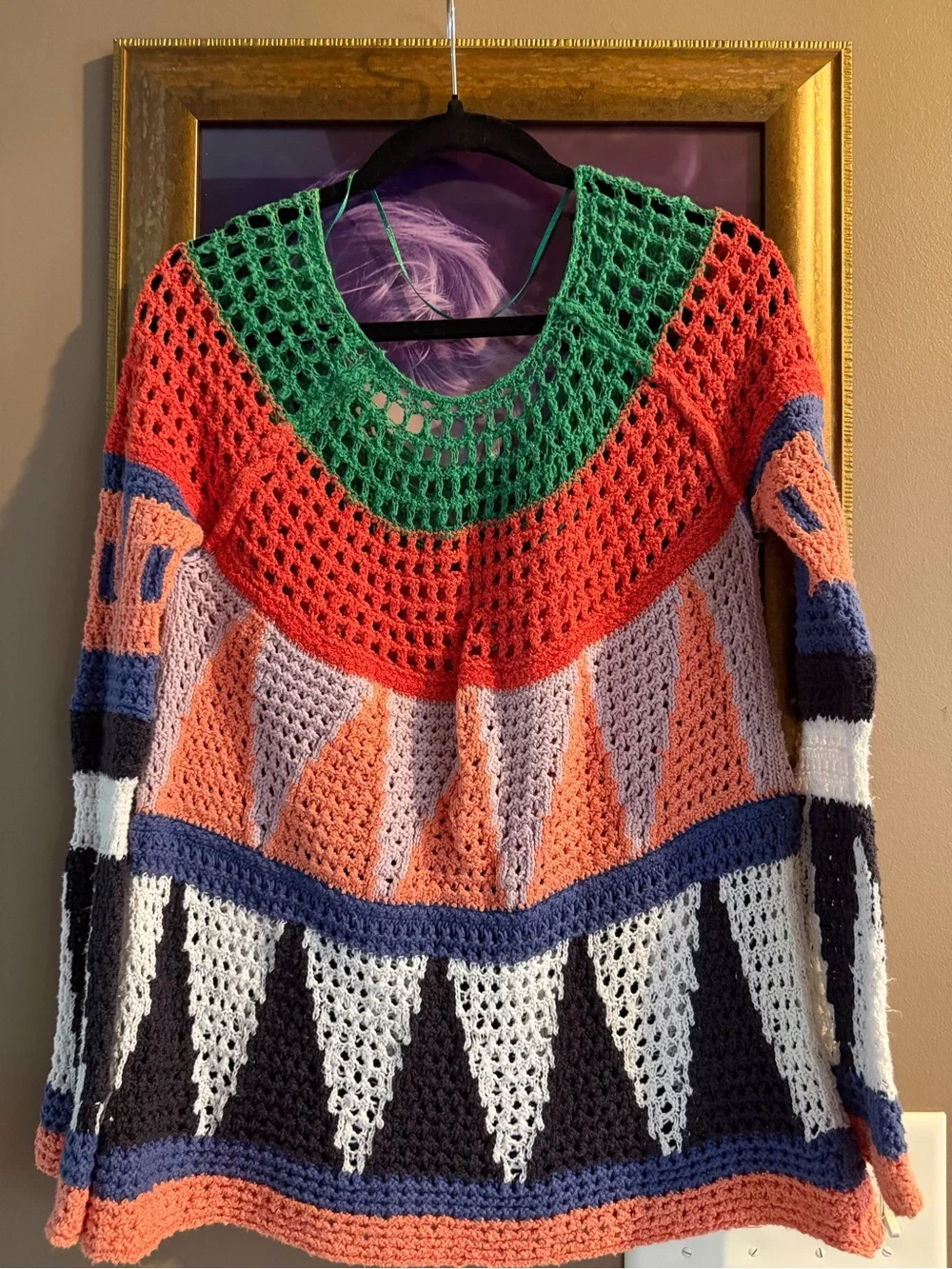 Free People NWOT Colorblock Crochet Sweater Size Small Boho Oversized - Picture 3 of 4